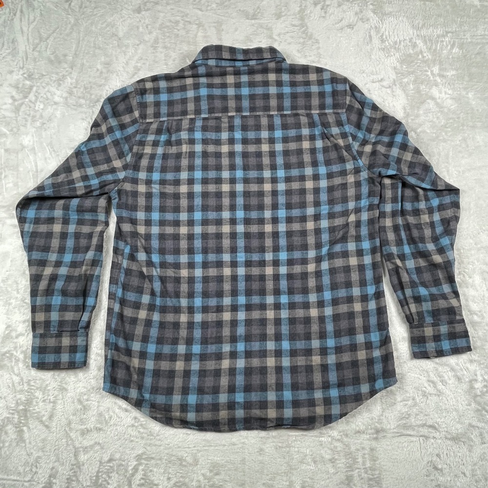 Weatherproof Vintage Flannel Shirt Mens Medium Blue Gray Plaid Button Up - Picture 2 of 6